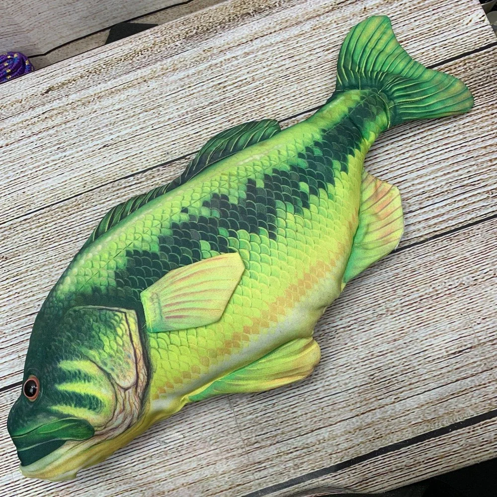 Realistic Large Mouth Bass Fish Plush Stuffed Animal Toy Pillow Novelty‎ Decor